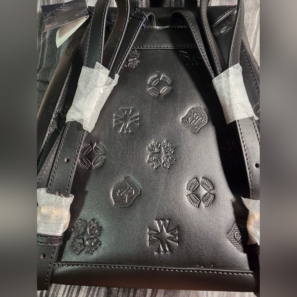 # 538 Women's Monogram Leather Backpack with Vertical Zippers Black - Picture 12 of 12